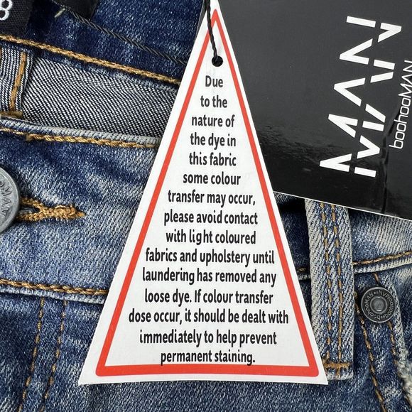 BooHooMan Stretch Skinny Jeans Men’s 38X29.5 Blue Vintage Wash NWT Button Fly - Picture 11 of 15